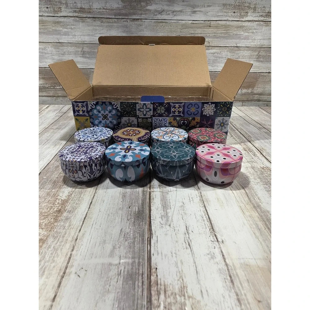 12 Pack Scented Soy Wax Candles in Decorative Boho Tins 2.5oz Each Gift‎ Set